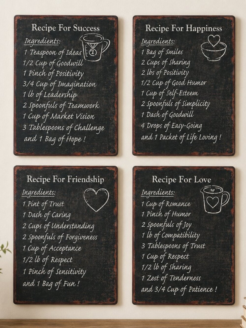 Creative Co-Op Recipe Wall Signs Set of 4 Metal Plaques NWT